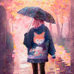 Impressionist fox girl on a rainy day v2