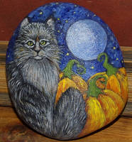 Halloween Kitty Hand Painted Rock