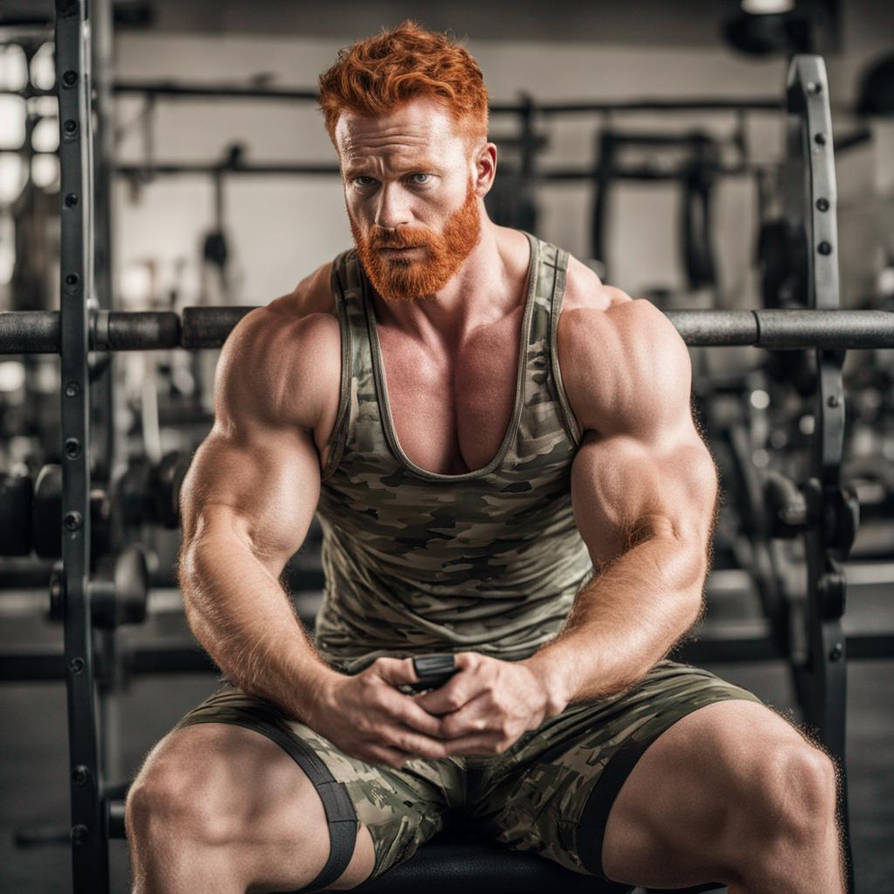 Red Muscle Build Muscle red headed muscle bro in camo gym gear by AlphaStud on DeviantArt