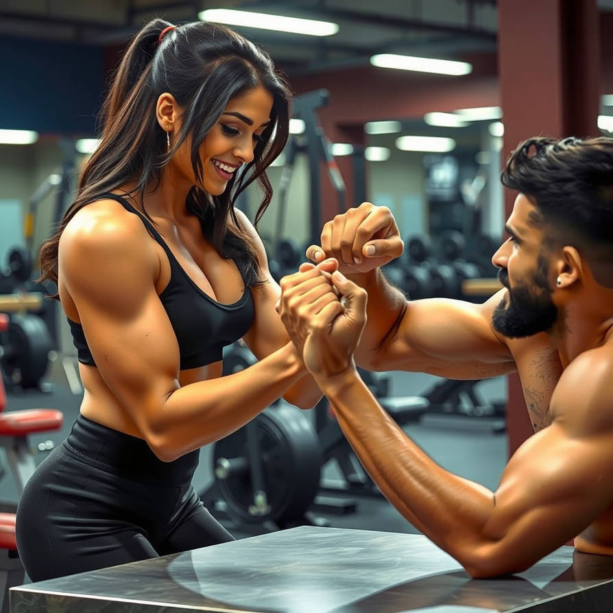 Beautiful Tall muscular girl Priyanka in gym arm w