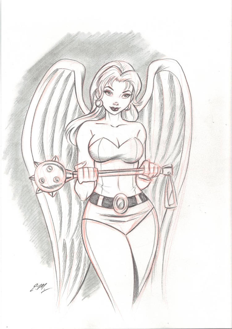 Hawkgirl pencil sketch by em scribbles