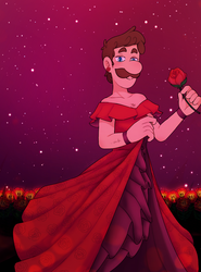 Luigi wearing a red dress