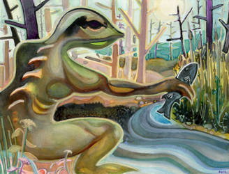 A Frog Man Catches a Fish