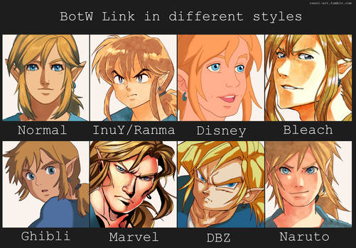 BotW Link in different art styles