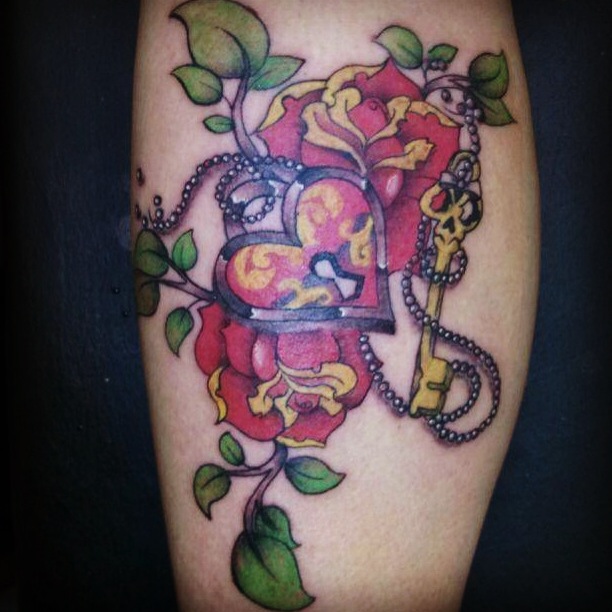 traditional heart lock and skull key tattoo by hollis90 on DeviantArt