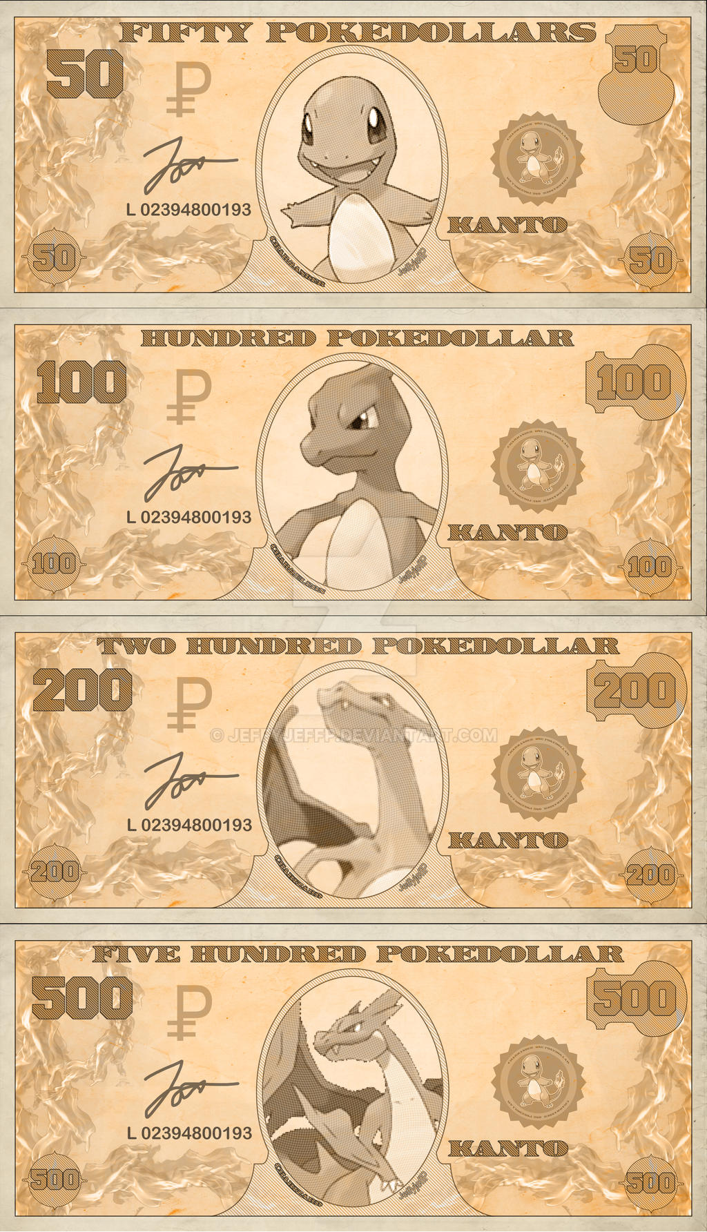 Kanto Charmander Pokedollar set by Jeffyjeffp on DeviantArt