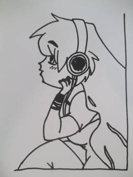 Anime Girl with Headphones (No Colors)