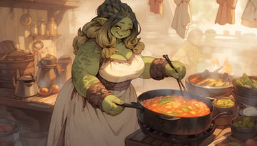 Madam goblin cooking for her husband