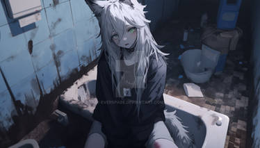 sexy Wolf Female In The Toilet having a depression