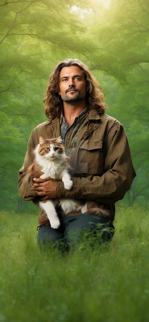 Man and Cat iPhone Wallpaper