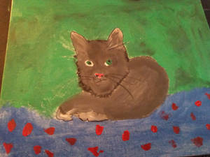 Final part of oil painting of grey cat 