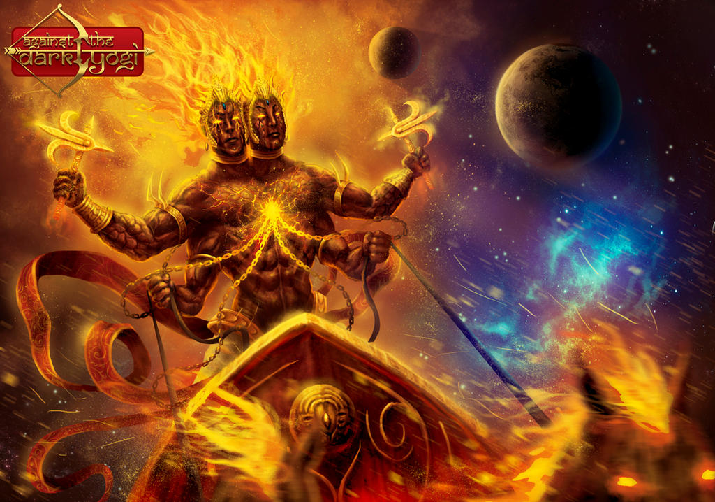 Echni god of fire against the dark yogi