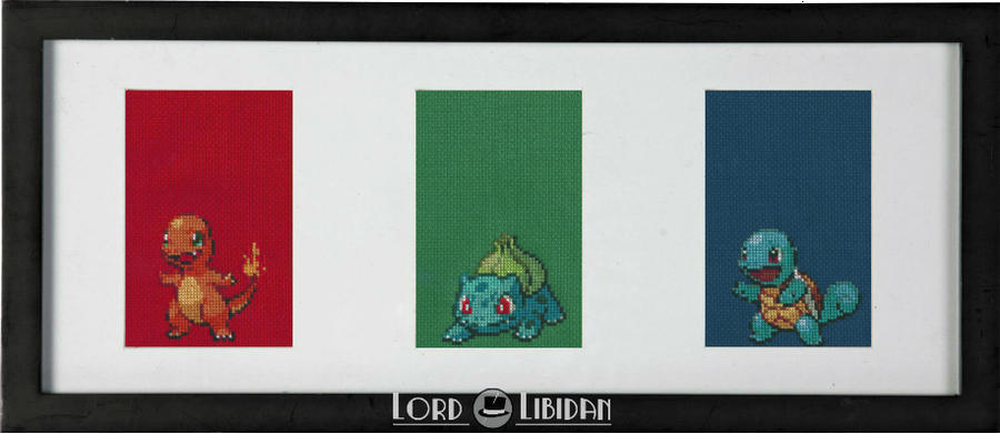 Pokemon Starter Triptych Cross Stitch