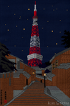 New Moon on Tokyo Tower Cross Stitch by LordLibidan