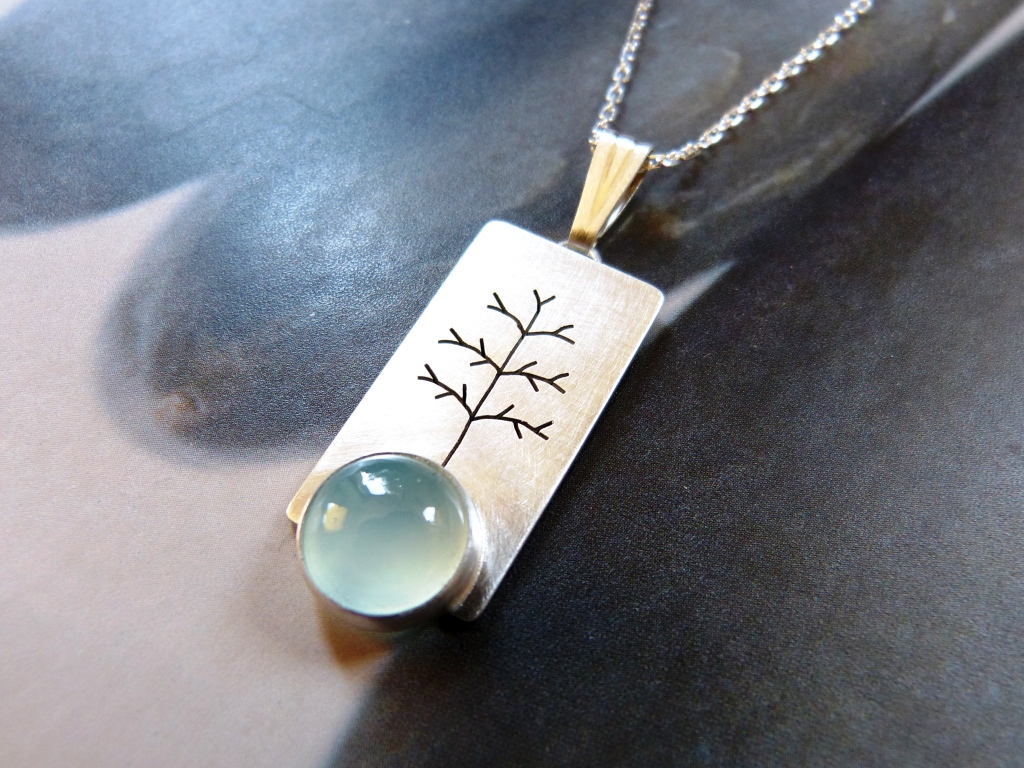 Chalcedony silver tree necklace