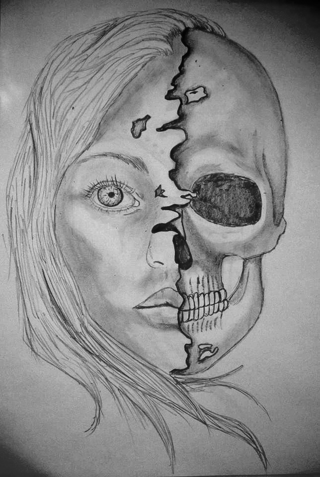 Half Human Half Skeleton Face Drawings