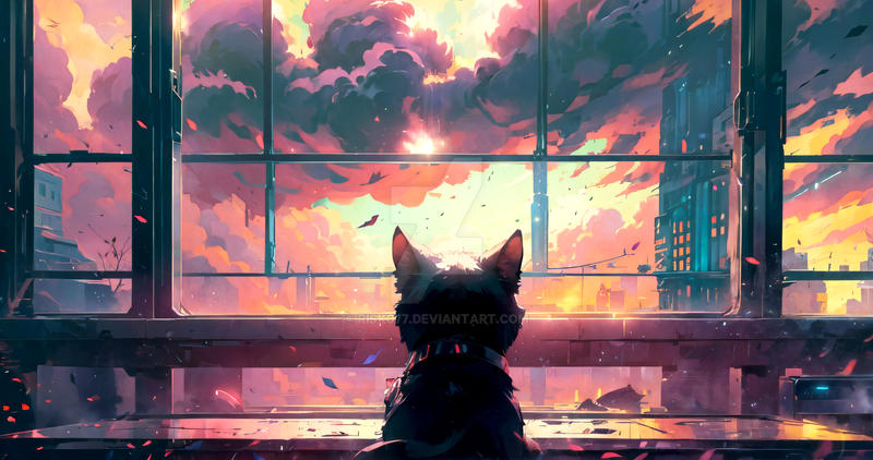 A Cat Watching Sunset From The Window by Risk077 on DeviantArt
