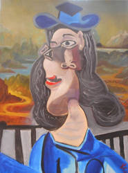 Mona Lisa Wearing a Blue Hat