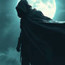 A Hooded Figure Stands On A Rooftop, Cape Floating In The Wind
