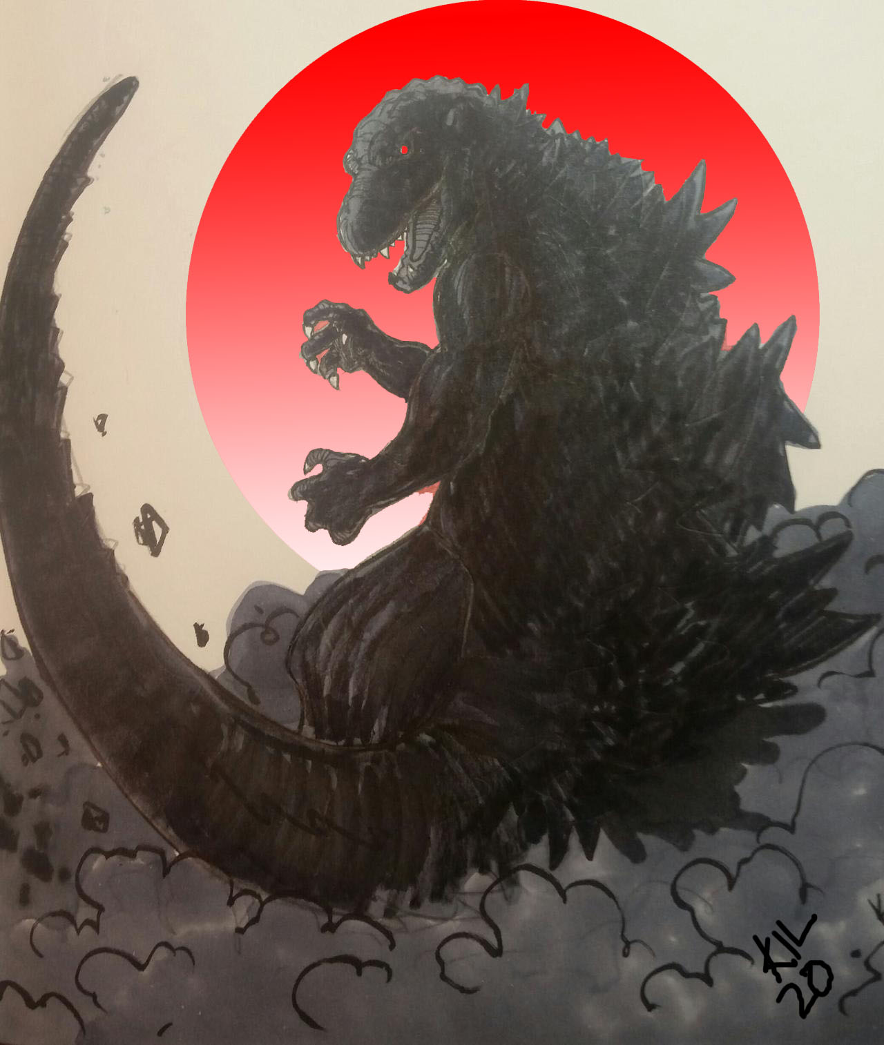 Godzilla Has Risen Godzilla with rising sun by Koku-chan on DeviantArt