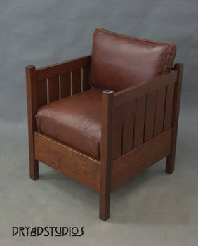 Oak Mission Cube chair w/ upholstery