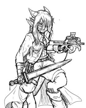 Siana in Combat Gear ~ Sketch Commission