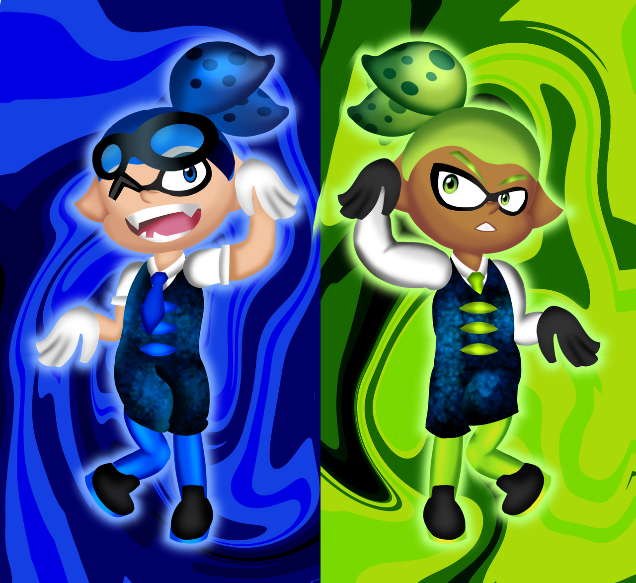 Splatoon AU: Goggles and Rider, the Squid Brothers by BezierBallad on ...
