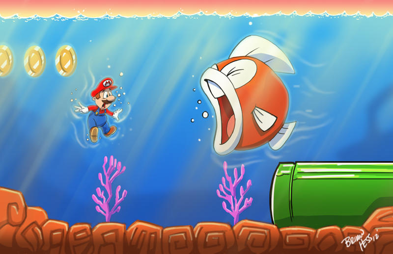 Mario is swimming' with the fishes by Hesstoons on DeviantArt