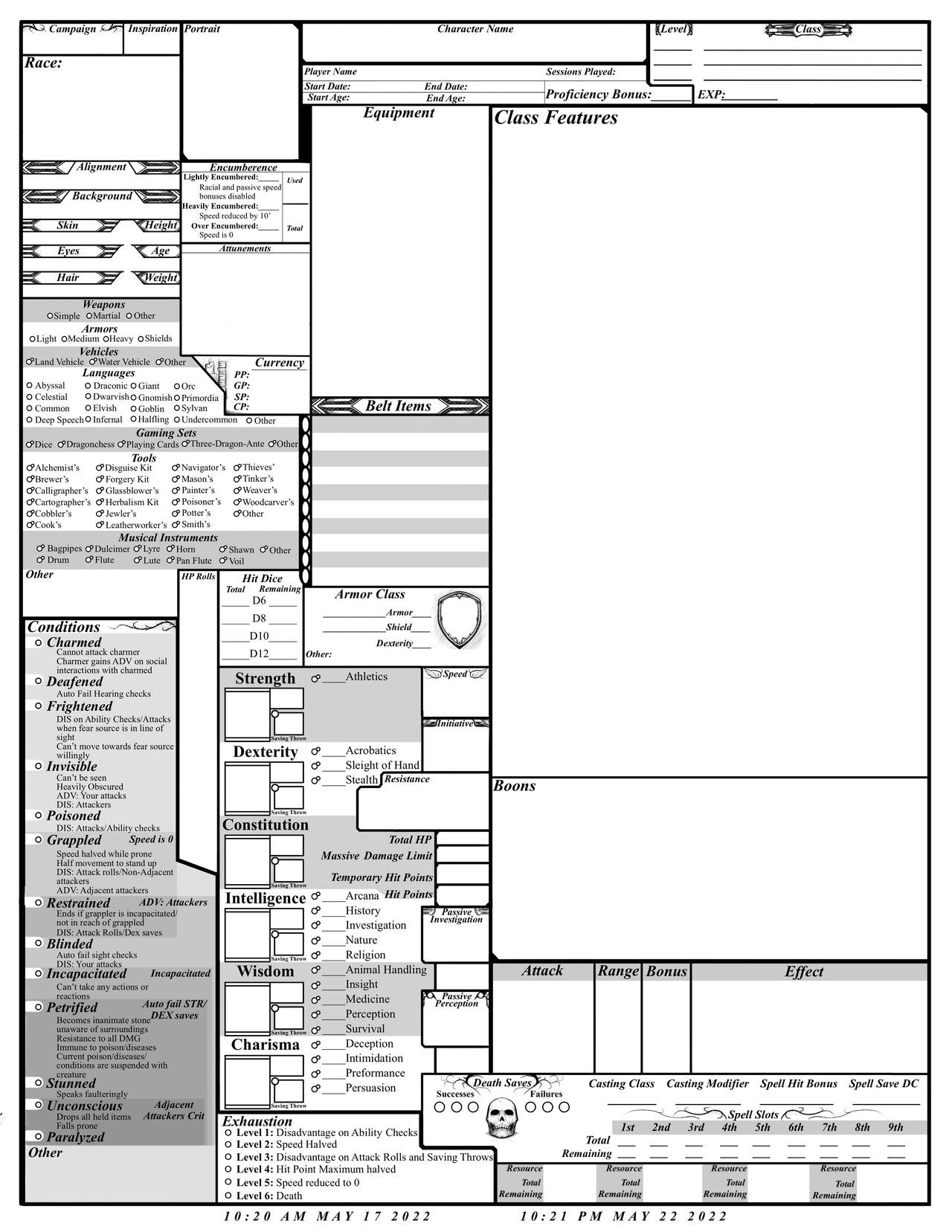 537: 5E Compact Character Sheet 1.2 by PrismaticPegasus on DeviantArt