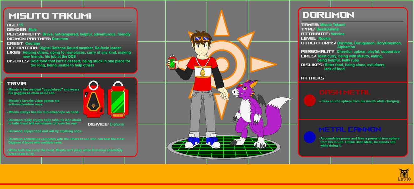DDS Ref Sheet - Misuto Takumi and Dorumon by Lightningwolf710 on DeviantArt
