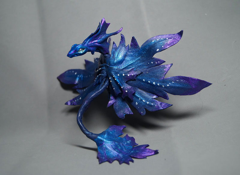 Pandorian leaf dragon  leather sculpture