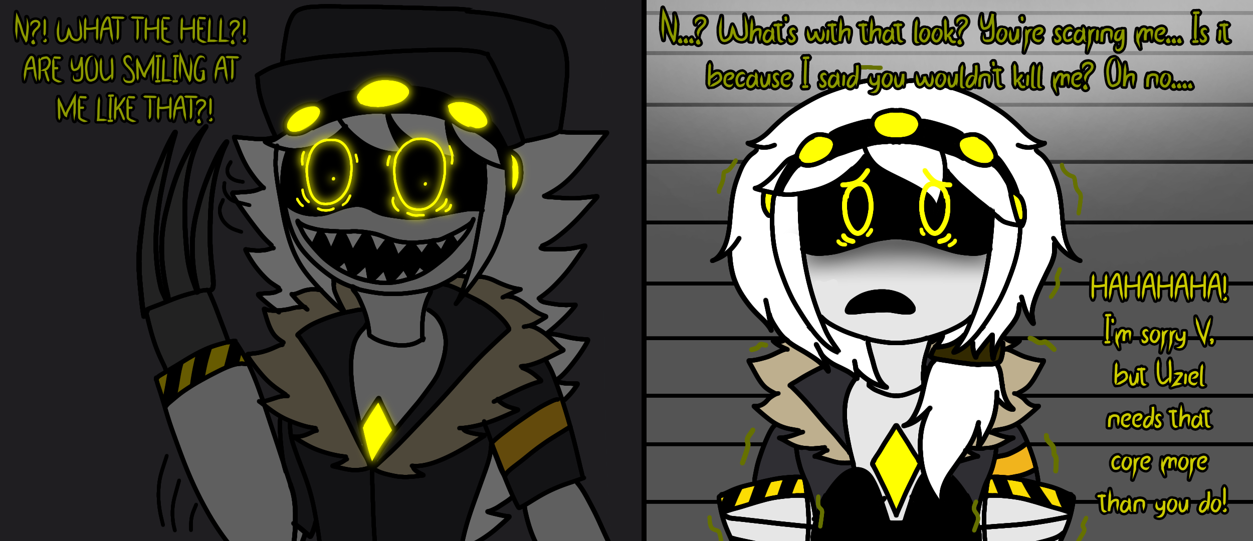 Redrew N's Sudden Snap on V, but in Genderbend