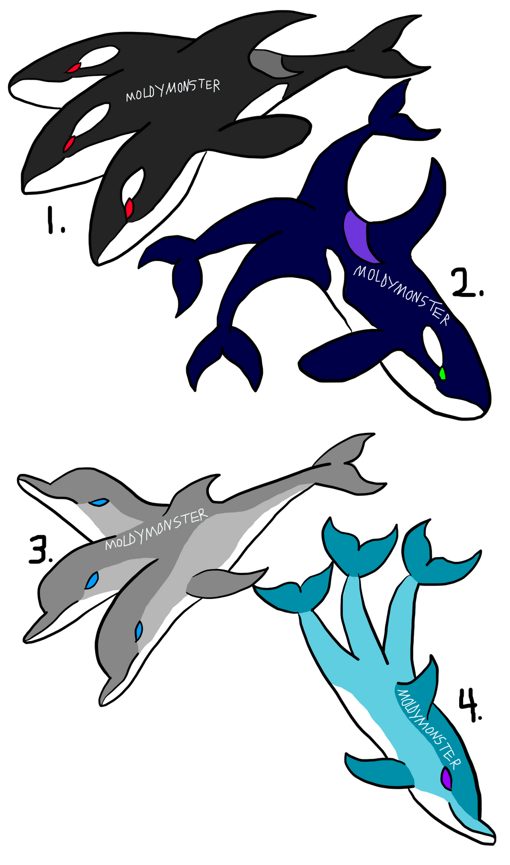 3 headed and 3 tailed dolphins and orcas, 4/4 open