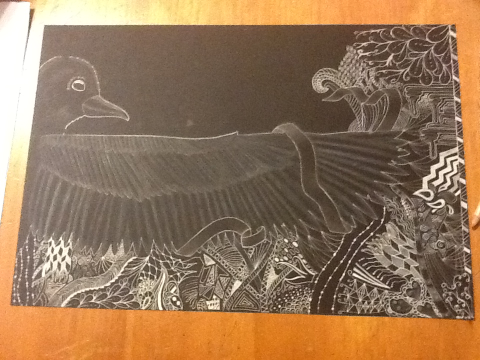 Raven Zentangle WIP