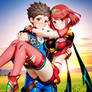 Rex carrying Pyra and Mythra (3D)