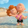 Charlie Brown carrying Frieda to swim
