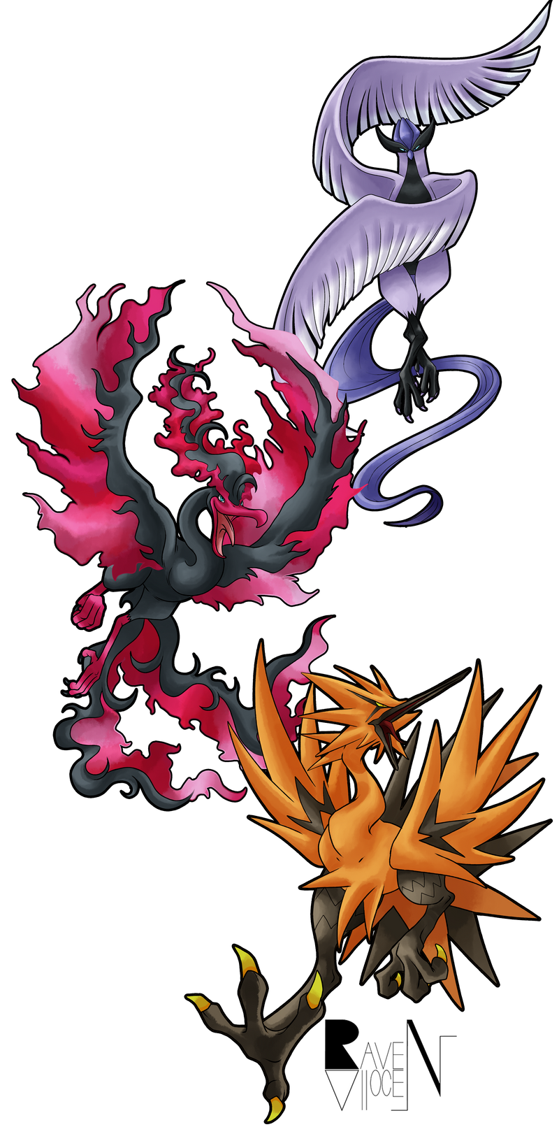 Galarian Articuno, Zapdos, Moltres by Velkss on DeviantArt