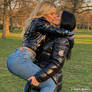 Lesbian front lift carry and kiss
