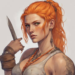  Viking woman , tomboy haircut , orange hair