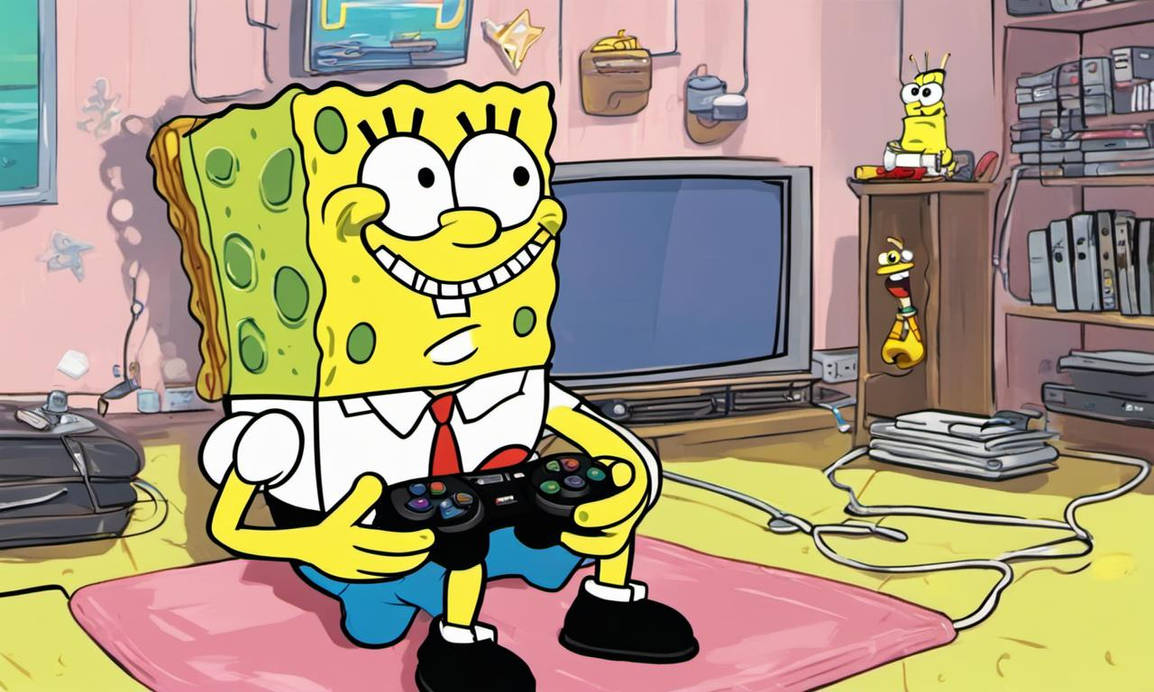 Spongebob Playing video games on his PlayStation 2 by ...