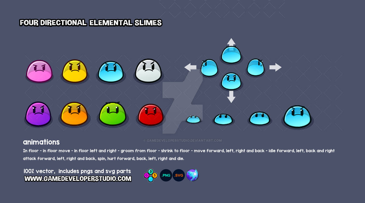 Slime Rng Enemies Animated four directional elemental slime enemies by ...