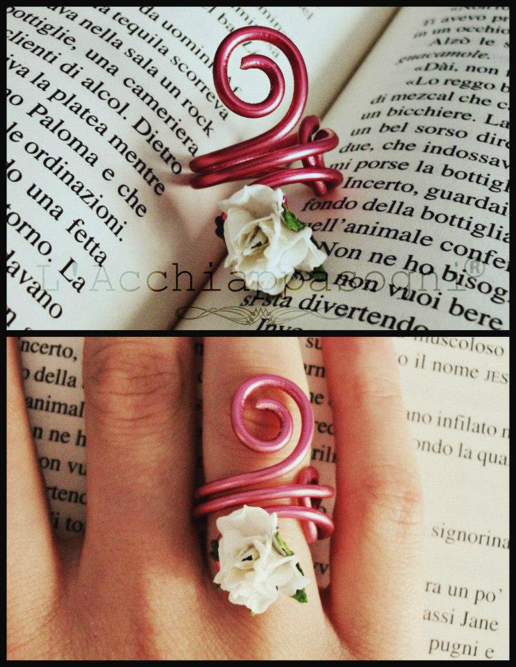 Aluminium Ring pink with paper flower - adjustable