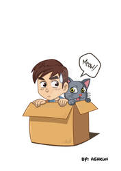 boy n cat in the box