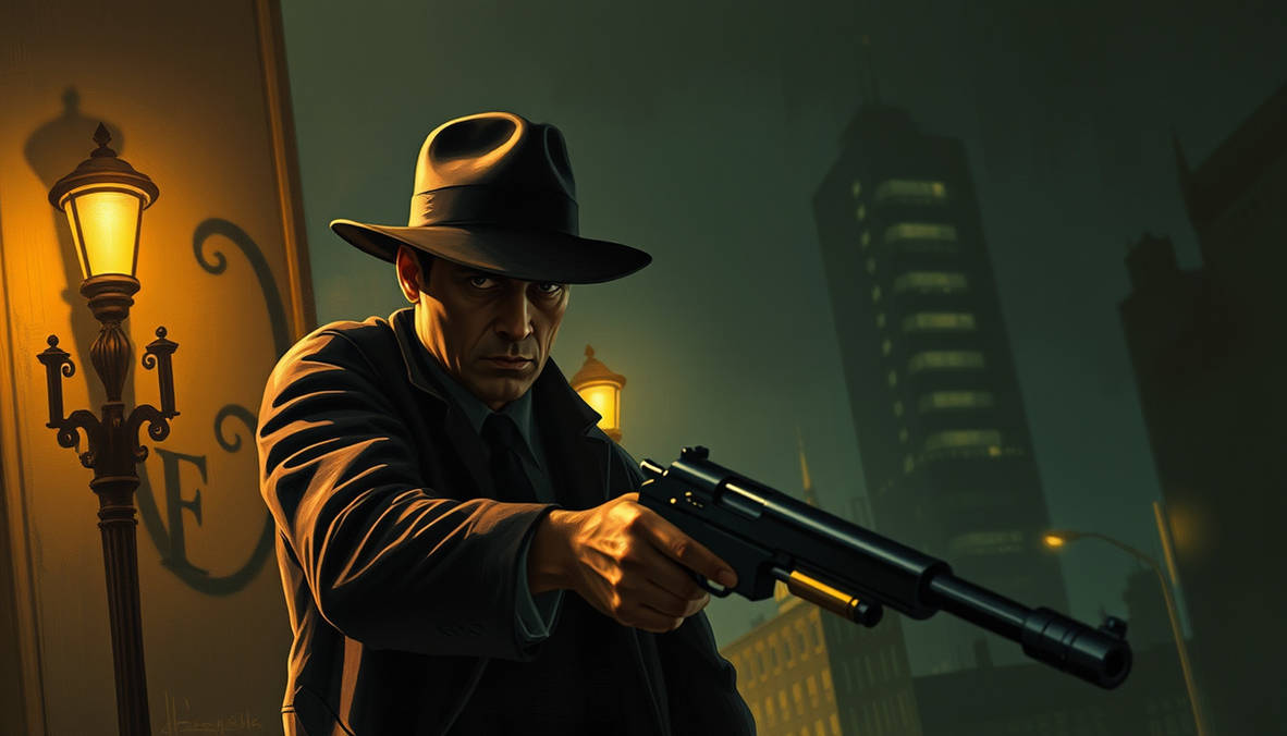 Hit Man Stalking, Film Noir Style Painted By Ed Ho
