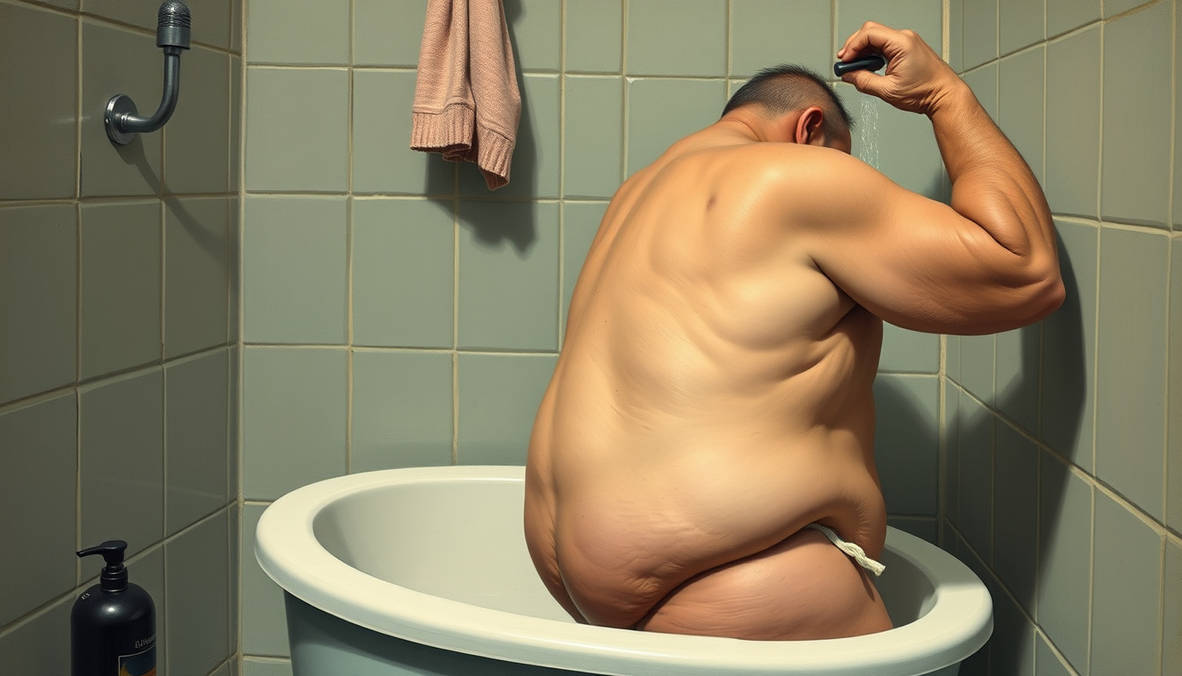 An old fat naked man with wrinkly skin like an ele