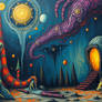 A creepy bizarre other worldly abstract painting d