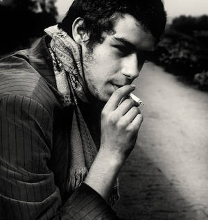 autumn portrait with smoking