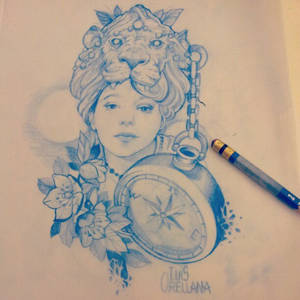 victorian girl tattoo sketch