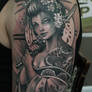 geisha tattoo black and grey