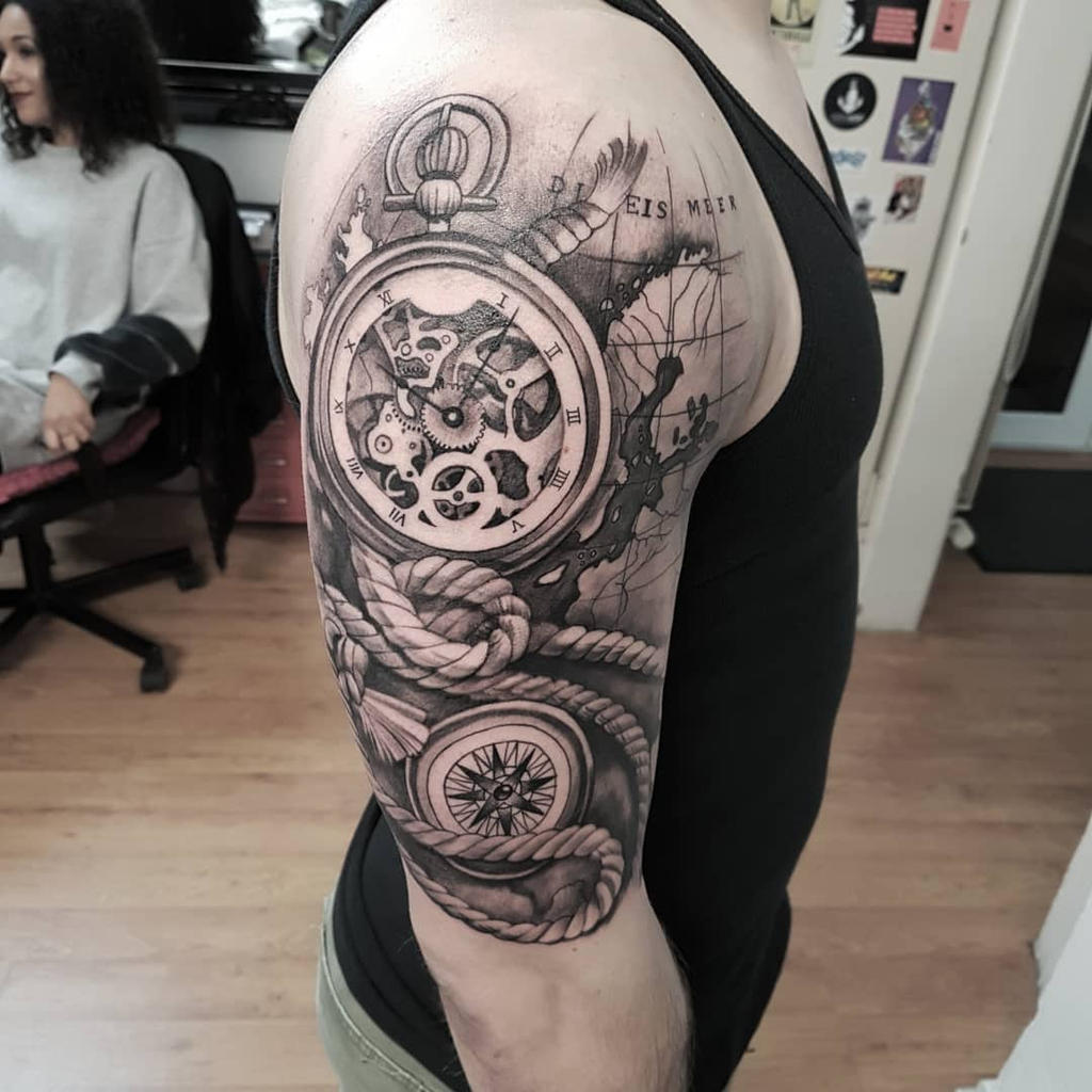 Watch compass tattoo by mojoncio on DeviantArt